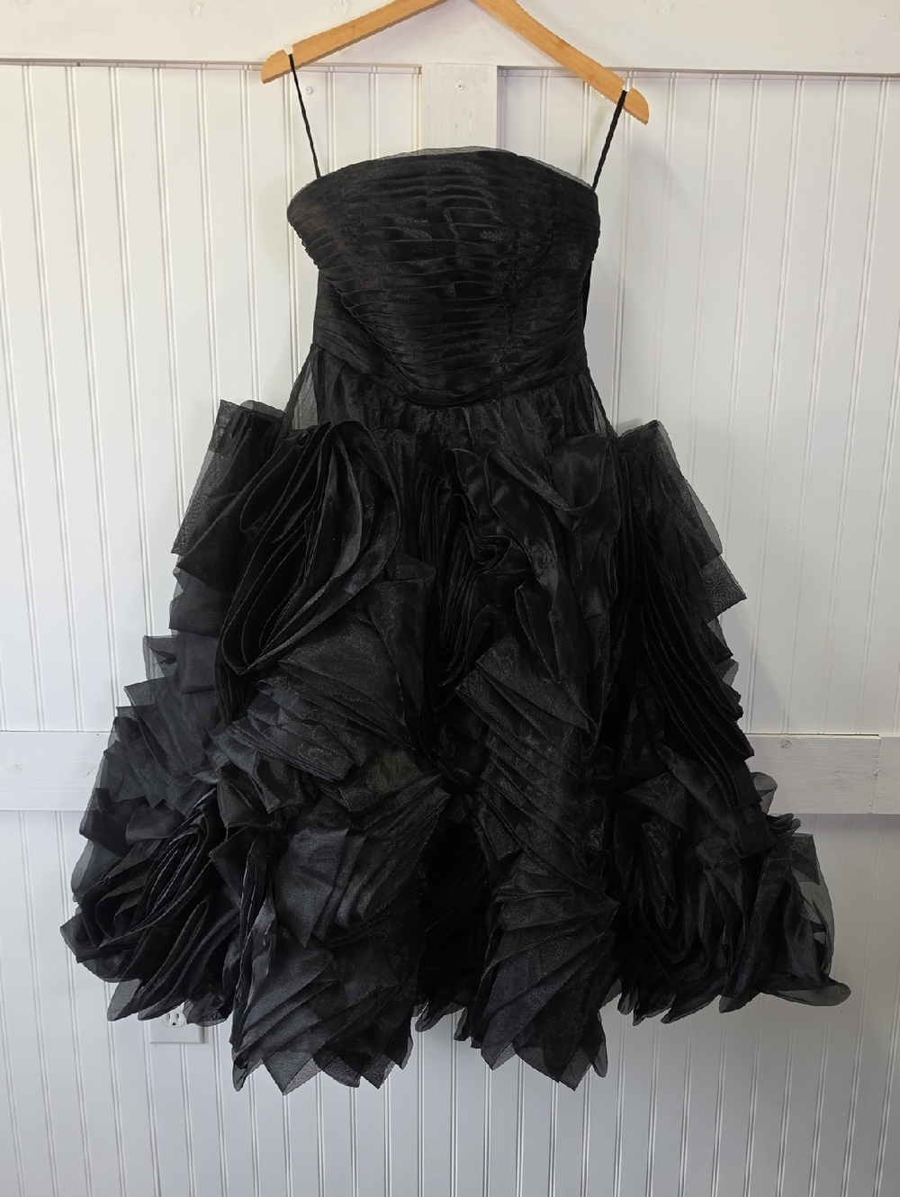 Wedding Dress Black Ruffled Strapless Cocktail Black Tie Dress Size 8